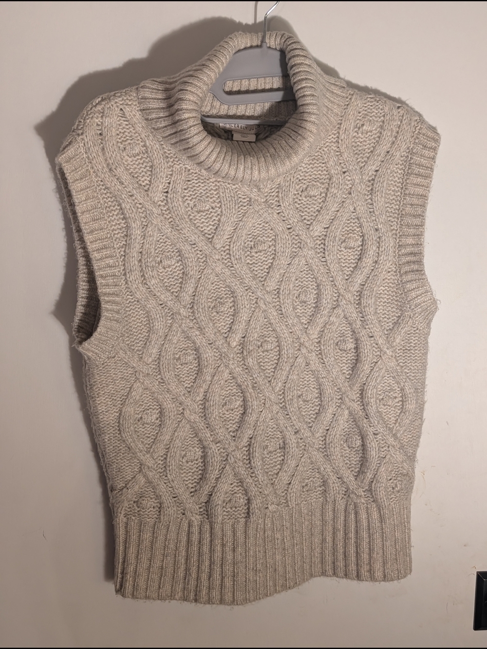 Sincerely Jules Cream Cable Knit Sleeveless Turtleneck Sweater